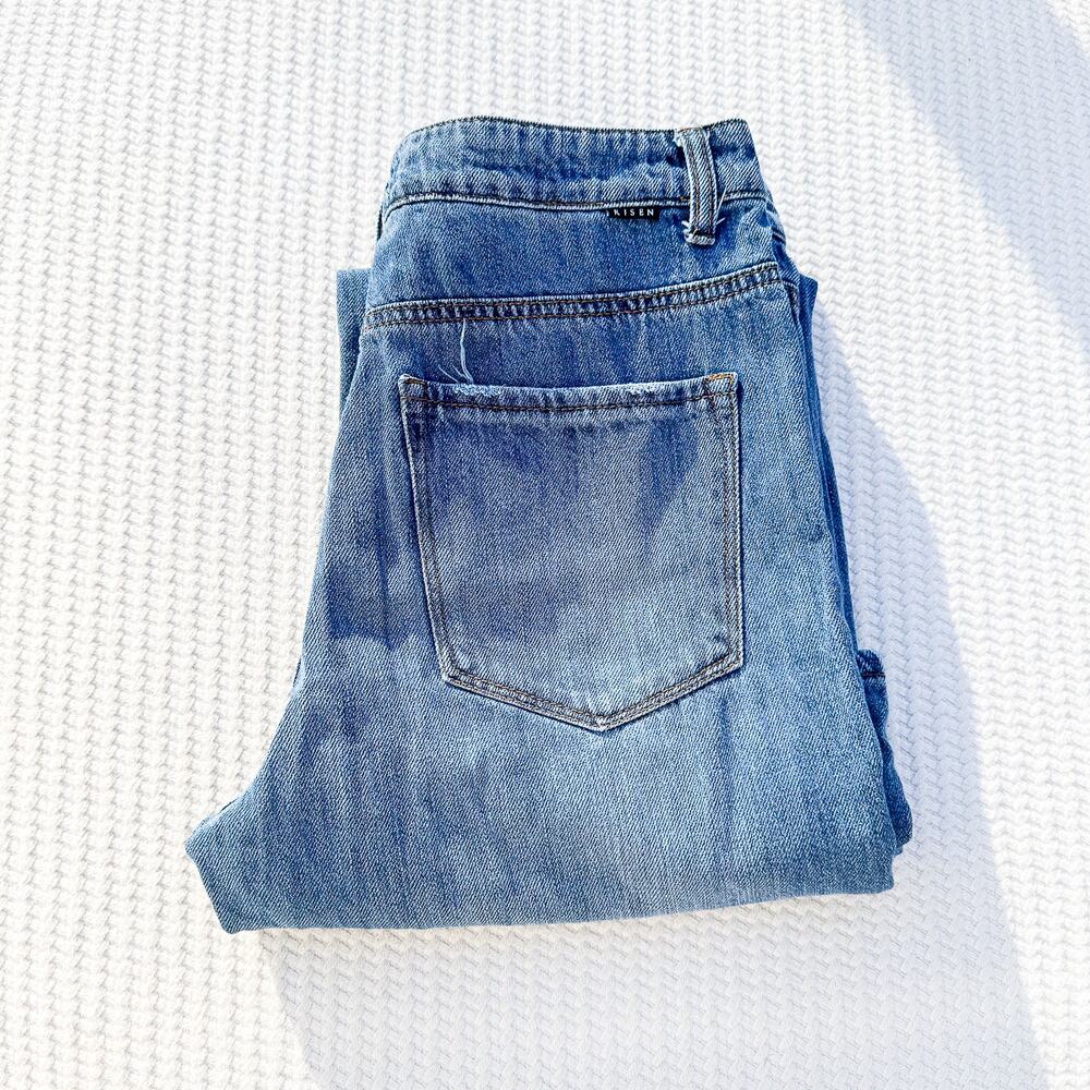 Risen Wide Leg Ripped Distressed Denim Jeans Zip Fly Size 7 / 28